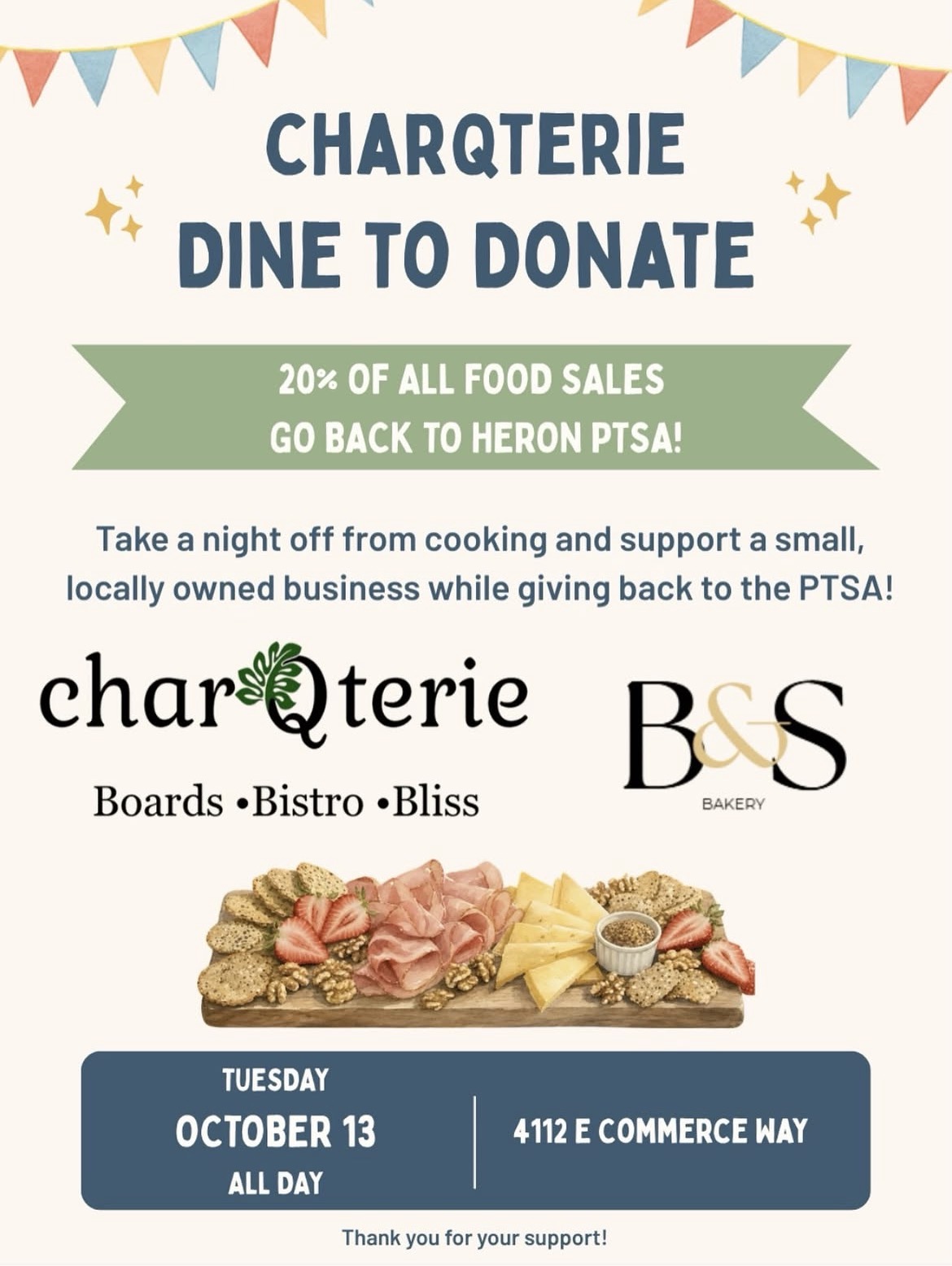 Dine to Donate fundraiser flyer for Heron PTSA